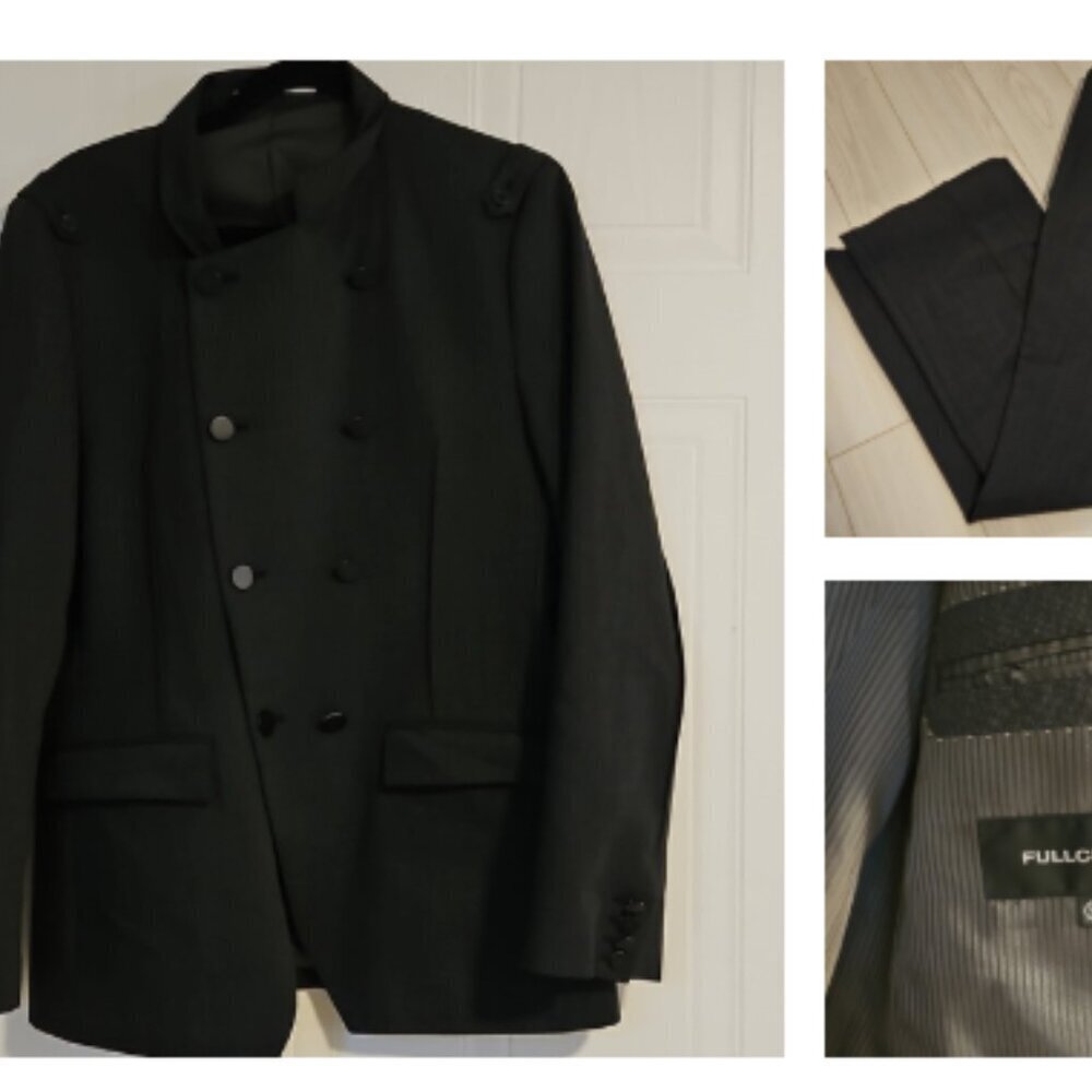 Full circle Mens Gray Wool blend Tuxedo Blazer (38) Pants (30) double breasted
